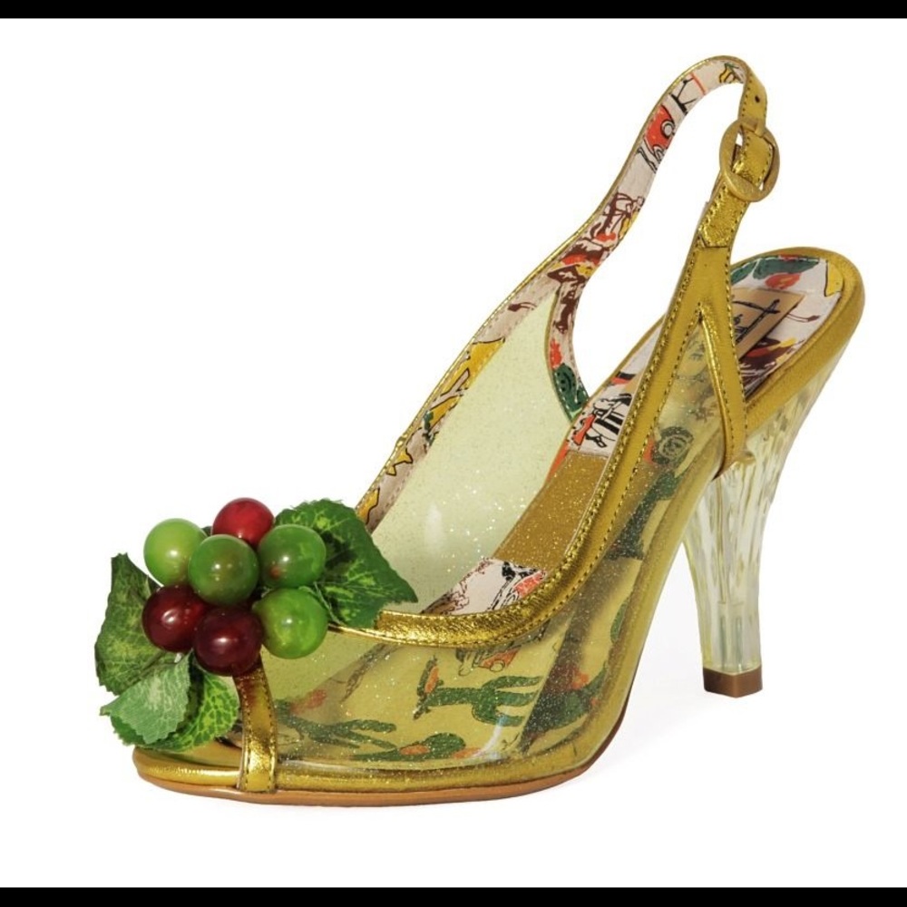 Miss l fire vinyl gold/yellow fruit sling backs